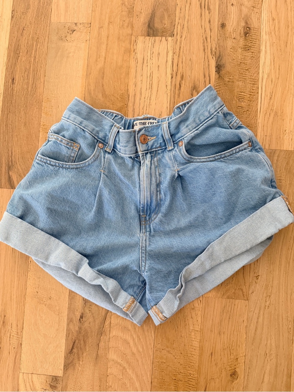 We The Free Light Blue High-Rise Rolled Hem Jean Shorts